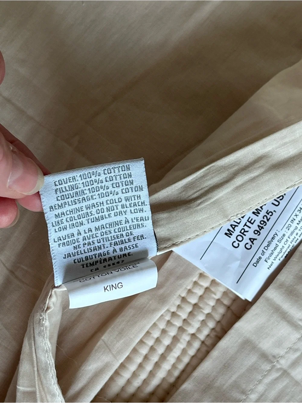 NWOT Restoration Hardware RH King Pillow Sham Ivory Quilted 100% Cotton Neutral